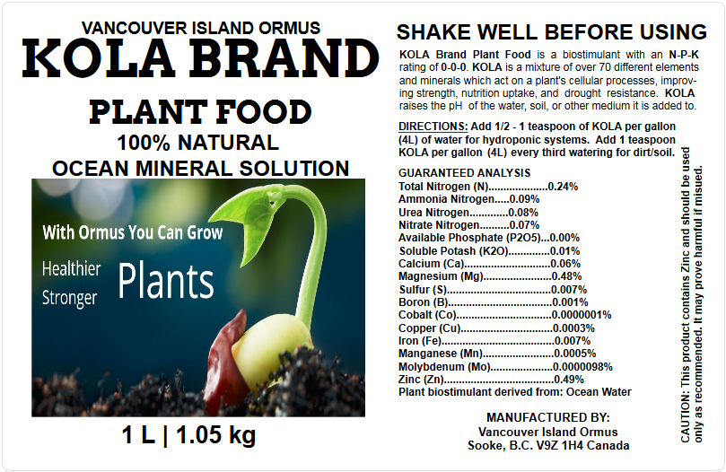 KOLA Brand Plant Food | Vancouver Island Ormus