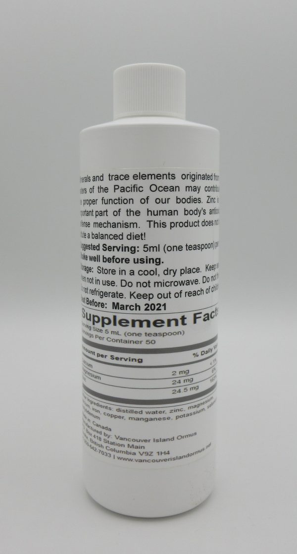 Vancouver Island Ormus Ocean Mineral Substrate 250mL back label