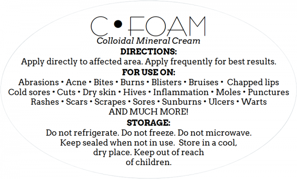 c-foam colloidal mineral cream direction label