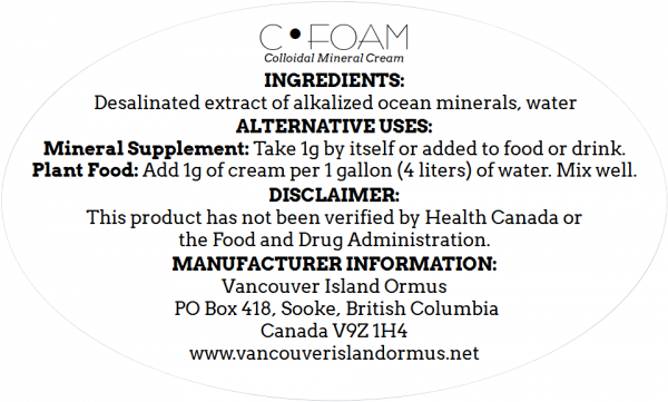c-foam colloidal mineral cream information label